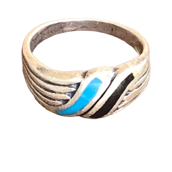 Black Onyx & Turquoise 925 Silver Unisex Ring Womans Mens Jewelry - Picture 2 of 7